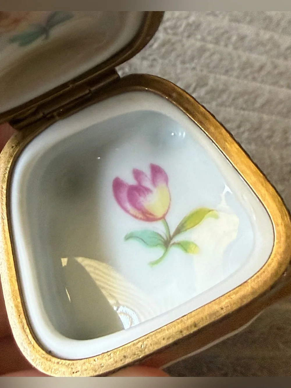 VTG Handpainted Jewelry Limoges France Chair Trinket Box Roses Floral Porcelain